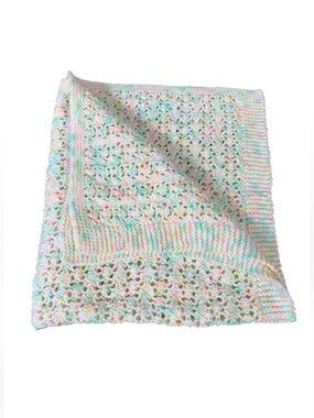 Hand Made‎ Grandma Crocheted Baby Blanket Soft Pastel Multi-Color Acrylic Knit